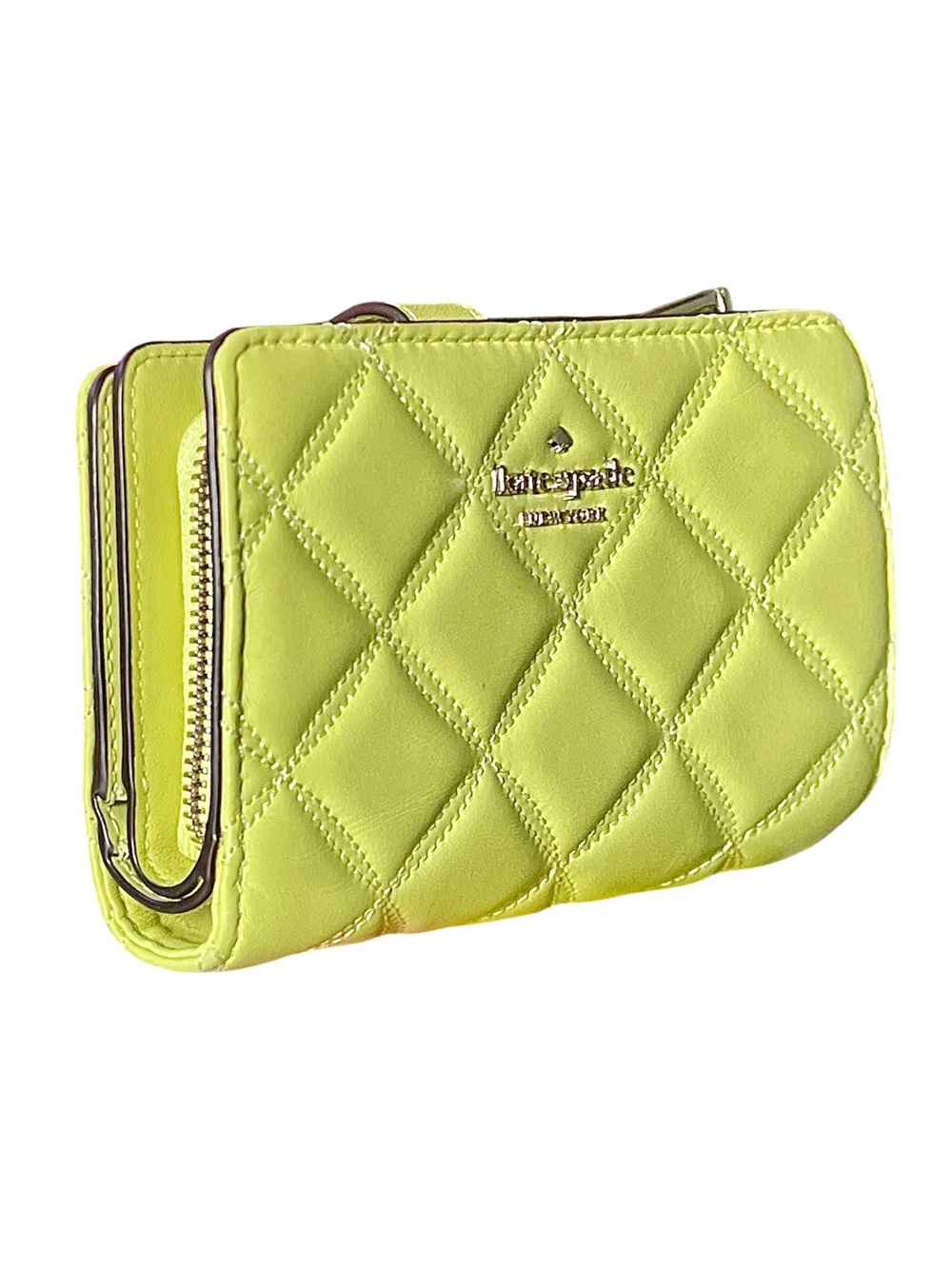 Kate Spade Natalia Quilted Leather Medium Bifold Wallet Lime Green Like New